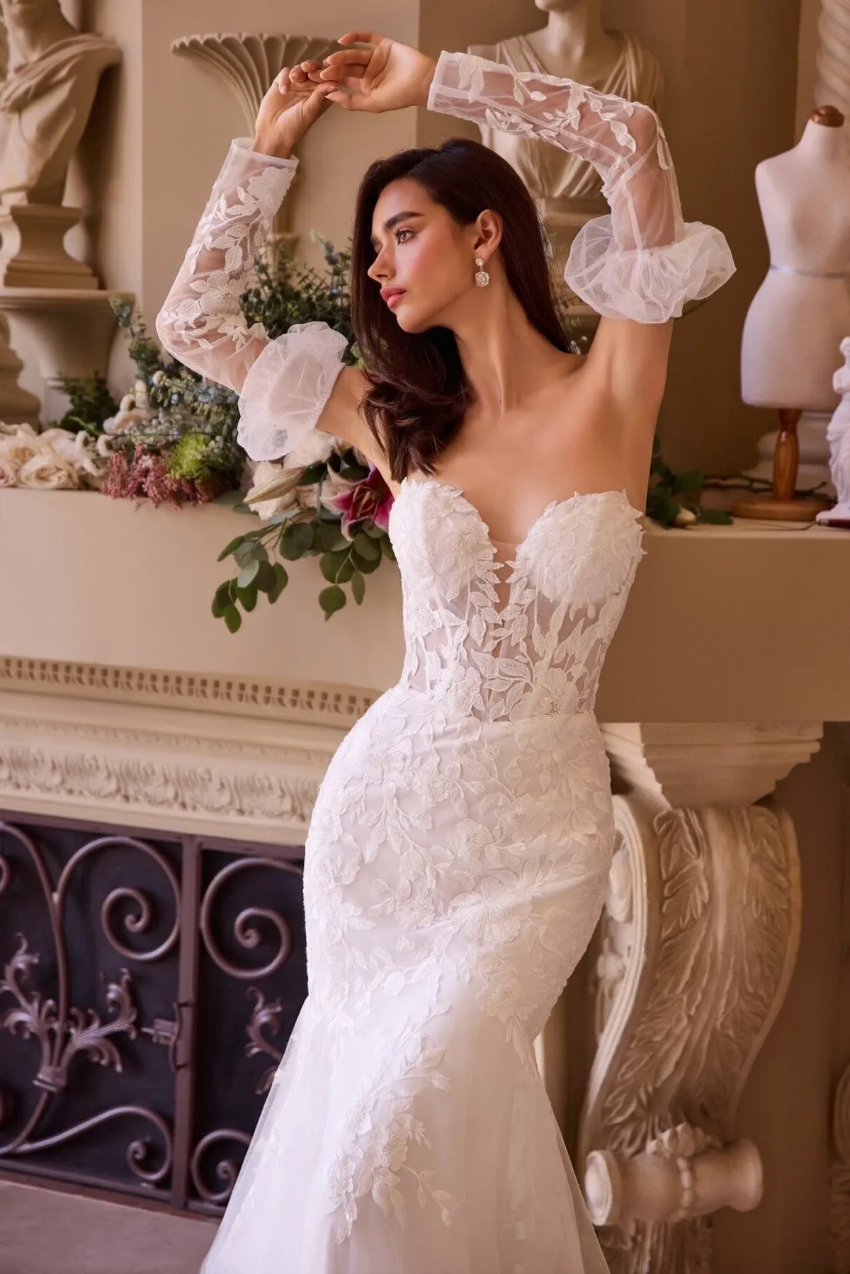 VESTIDO NOVIA SIRENA CON CUADA STRAPLE MANGA DESMONTABLE MOD. WL033, vista 3