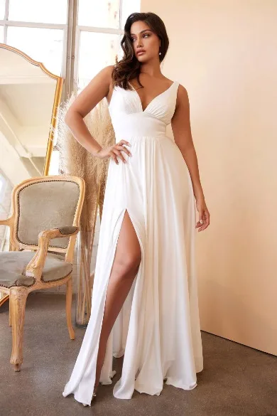 VESTIDO NOVIA CIVIL ESCOTE EN V SATINANDO PIERNA ABIERTA MOD.7469w