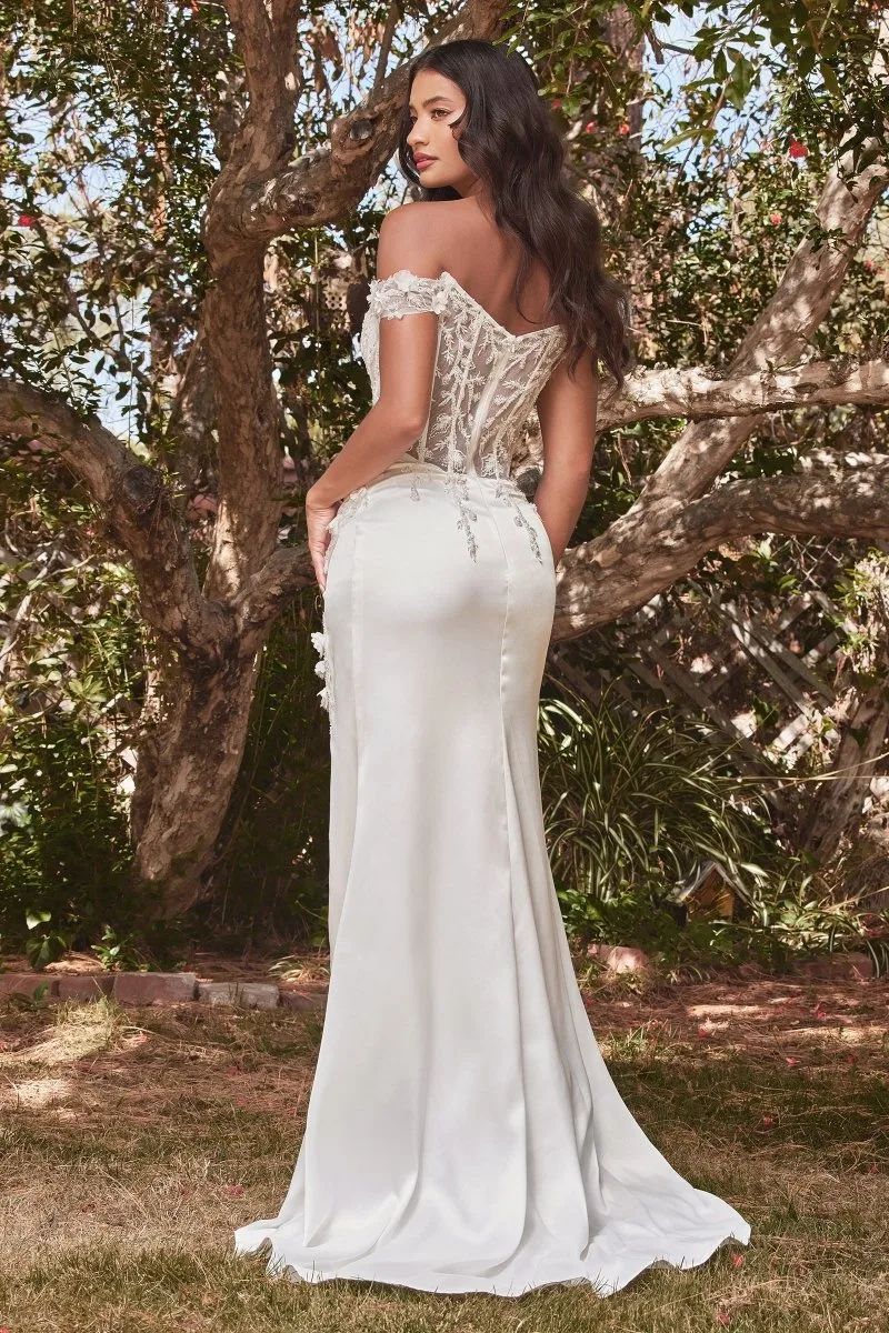 CD0186W vestido de Novia civil, con abertura en la pierna y hombro descubierto en Encaje, vista 2