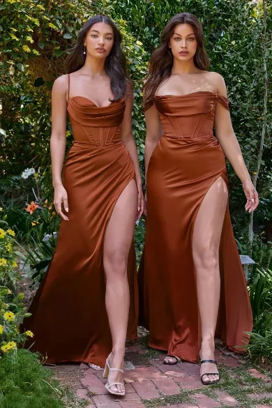 VESTIDO FIESTA CORSET SIRENA PIERNA ABIERTA SATINANDO CHEDRON