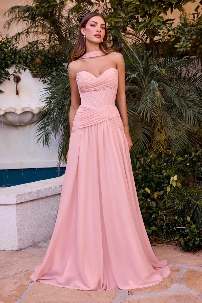 VESTIDO NUDE BLUSH STRAPLE CON CORSET CD395