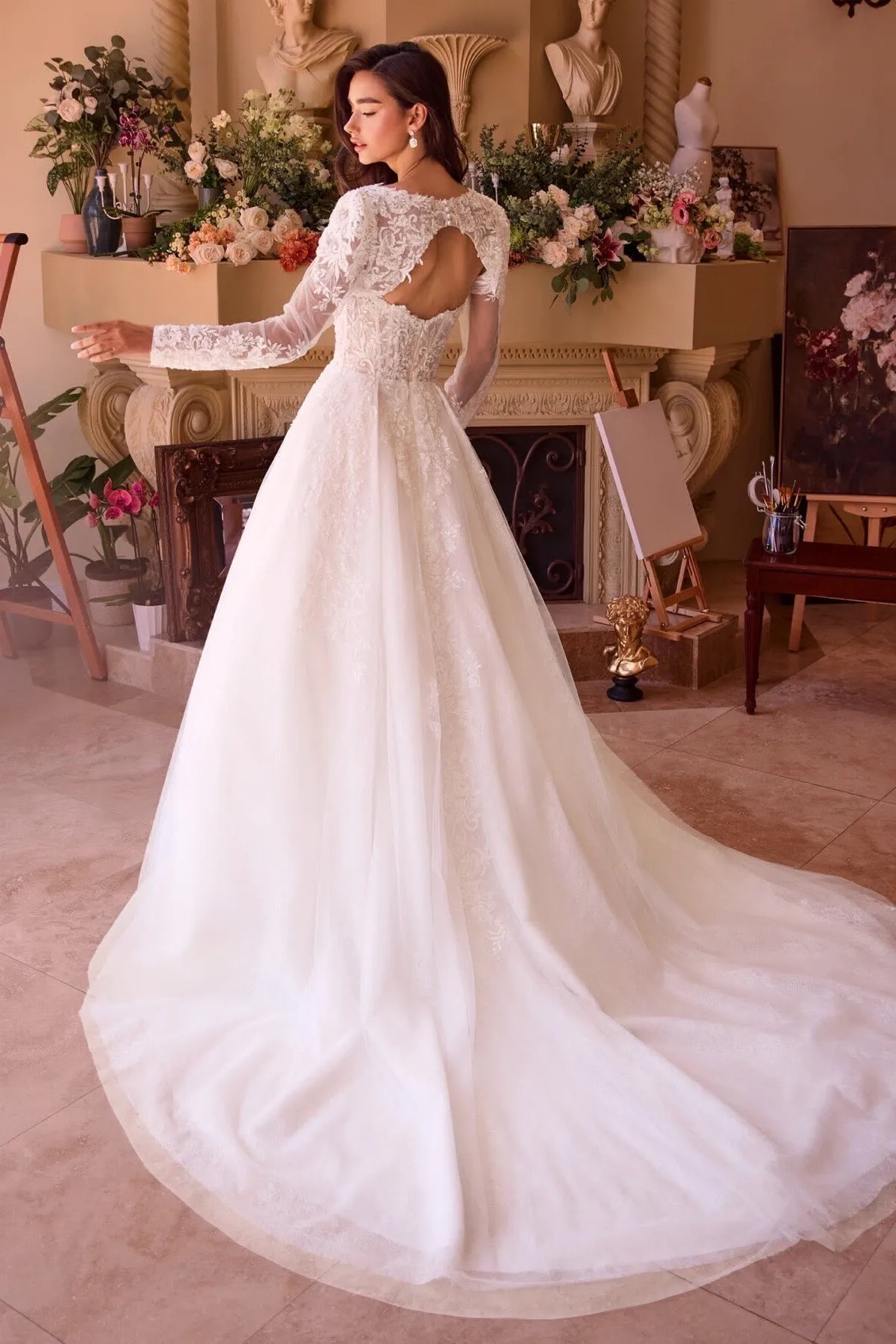 VESTIDO DE NOVIA MANGA DESMONTABLES CORTE PRINCESA BORDADO MOD. WL037, vista 3