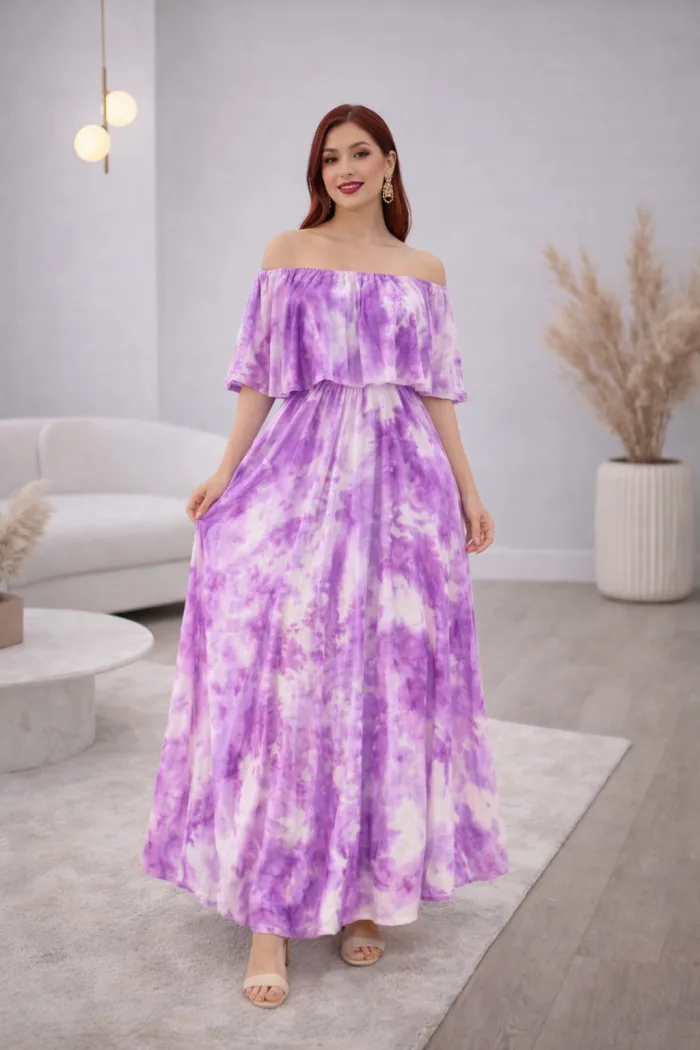 VESTIDO MAXY CAMPESINO LILA ESTAMPADO PLISADO