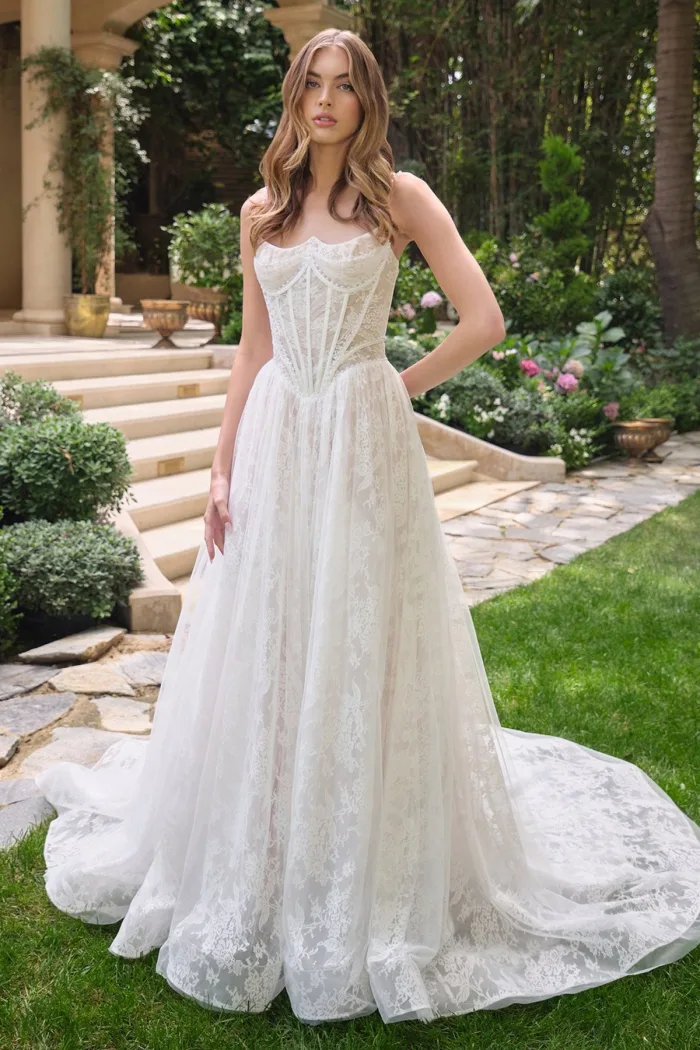 WL069 Andrea leo vestido en fino encaje tipo corset en v