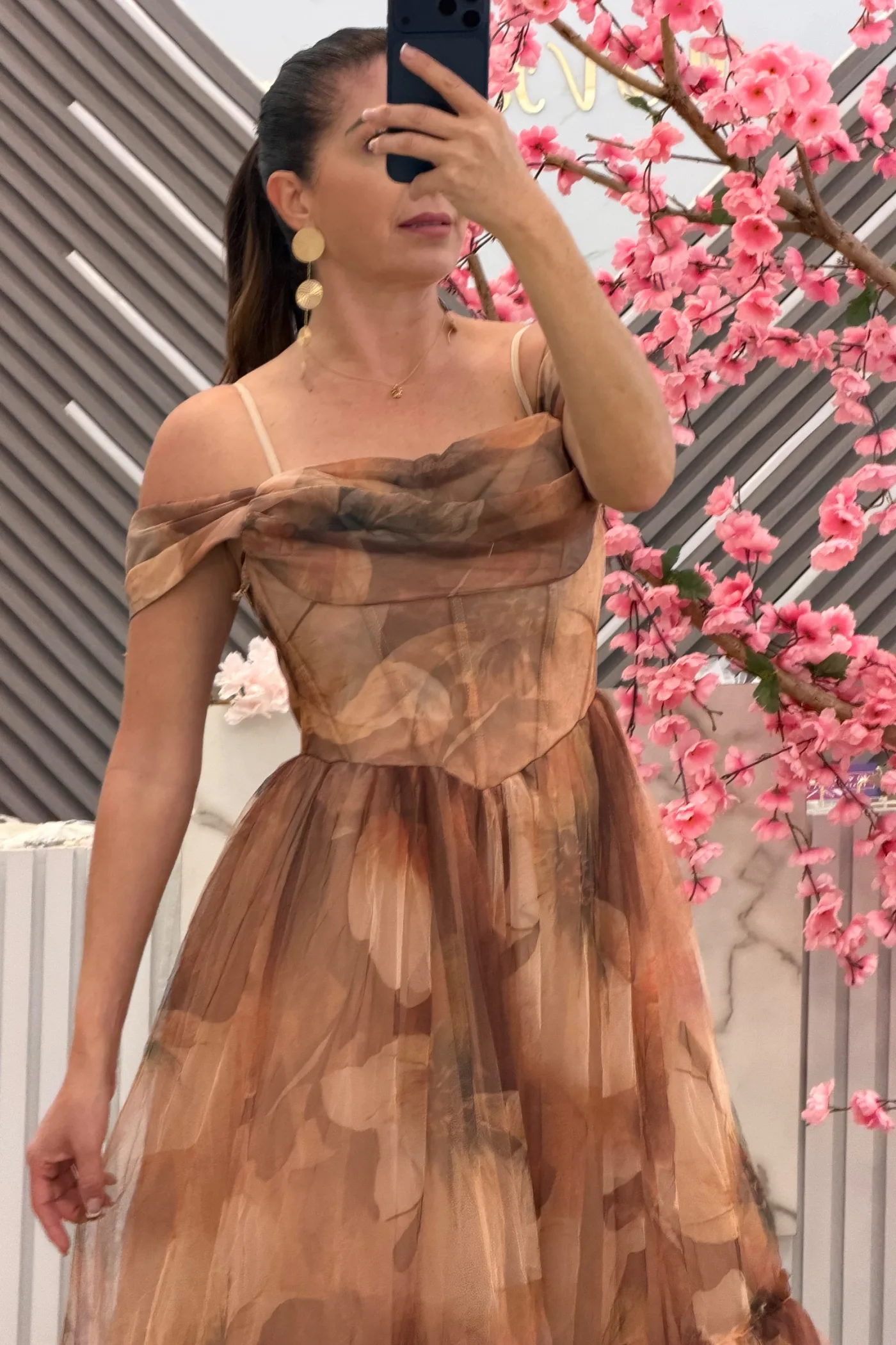 Vestido café multicolor
