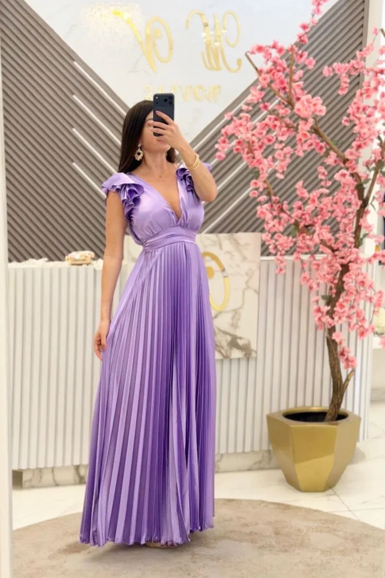 VESTIDO LILA PLIZADO
