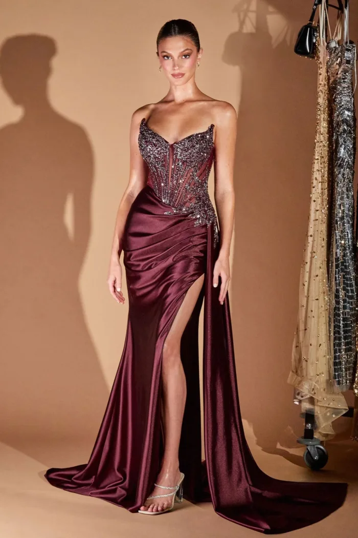 VESTIDO COLOR PLUM, CON ABERTURA EN LA PIERNA CD722