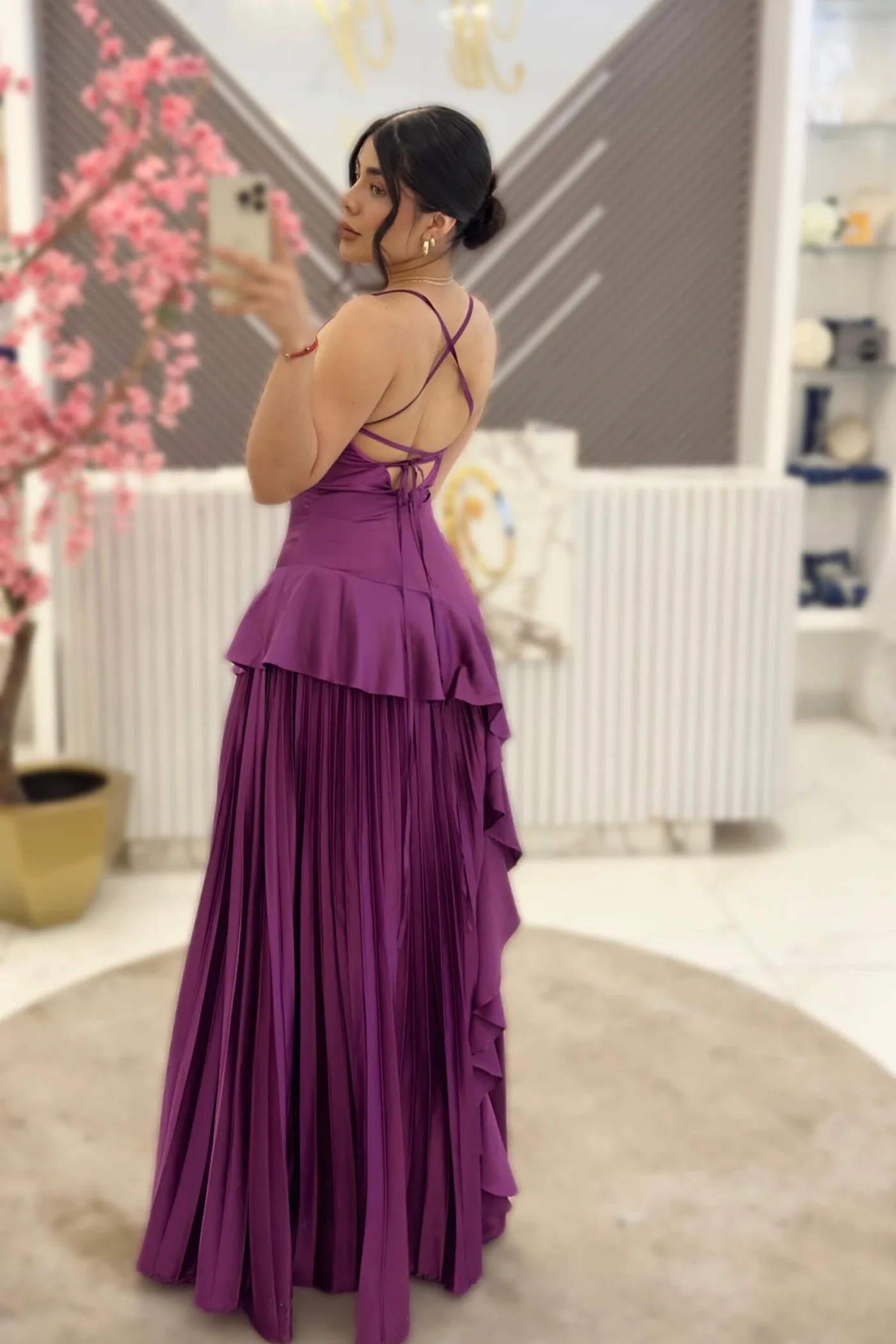 VESTIDO COLOR UVA CON PLIZADO, vista 2