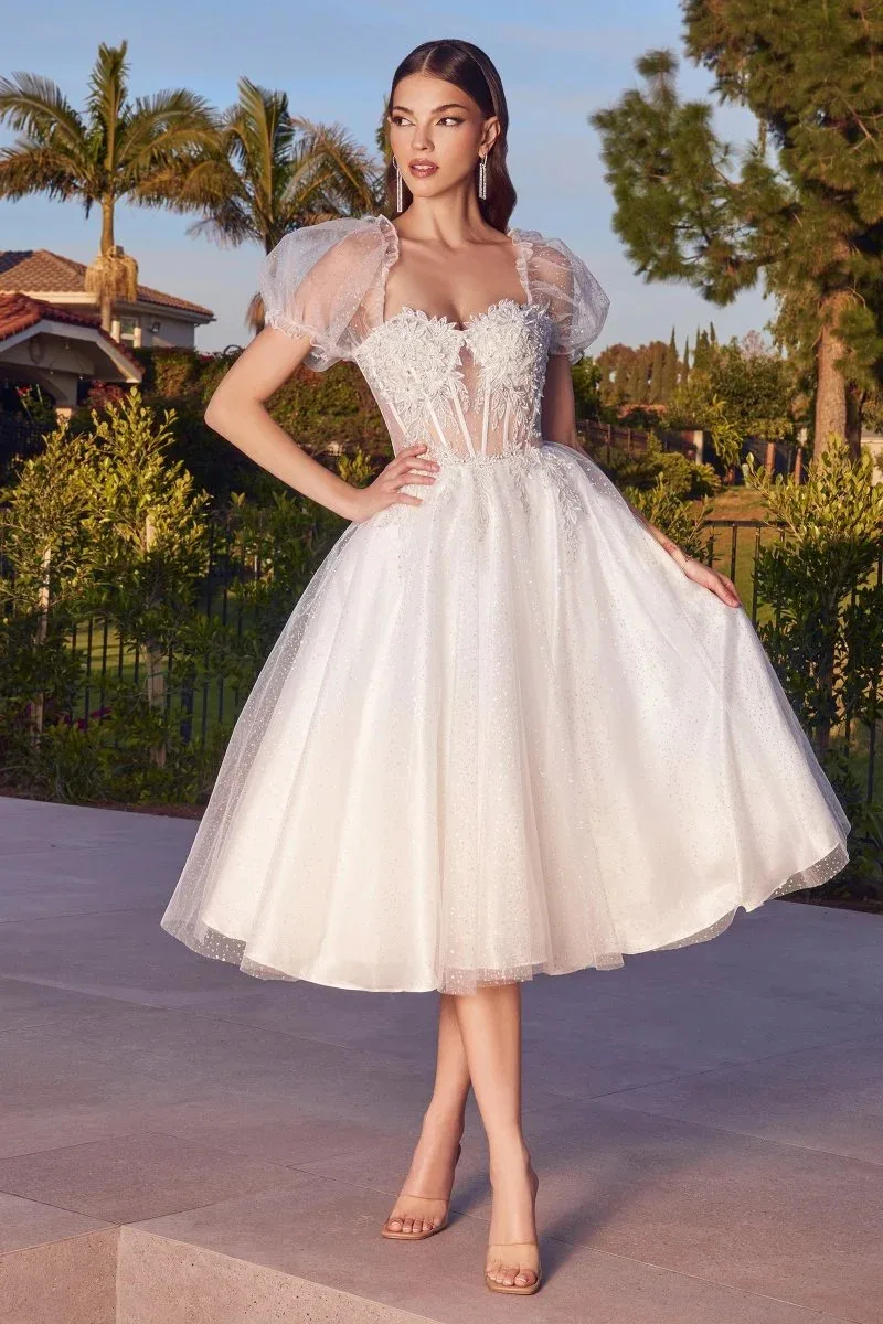 Vestido de novia corto con manguita En Tul CD0187W