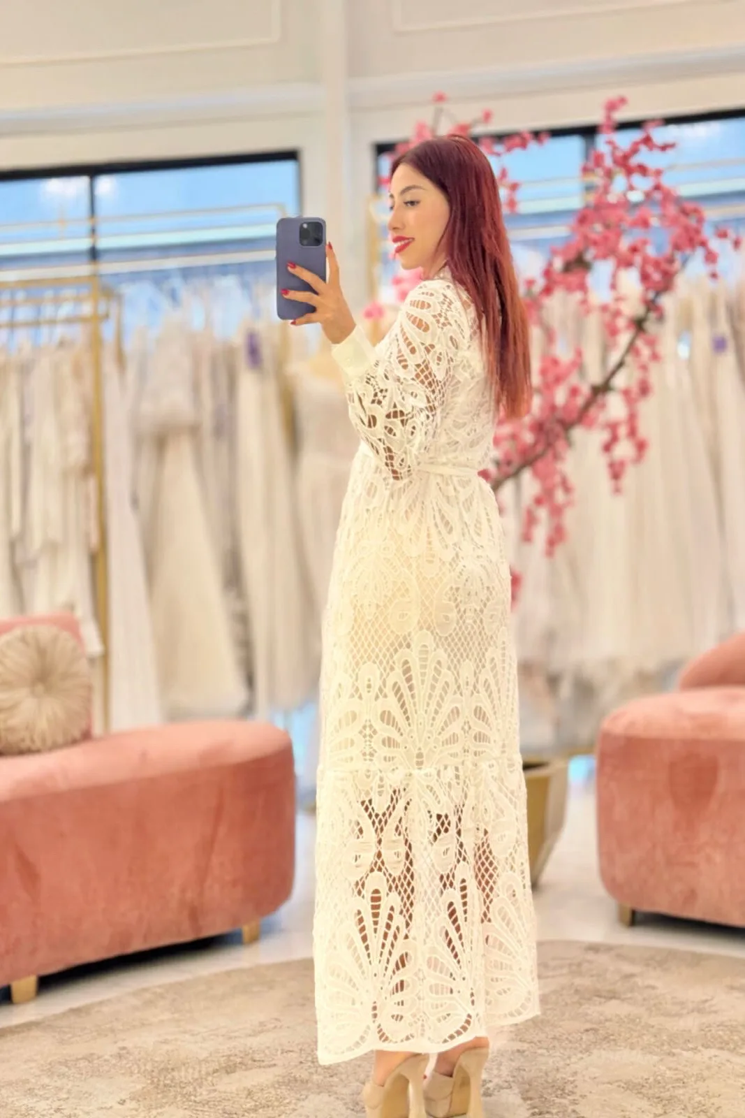 VESTIDO MIDI MANGA LARGA ENCAJE, vista 2