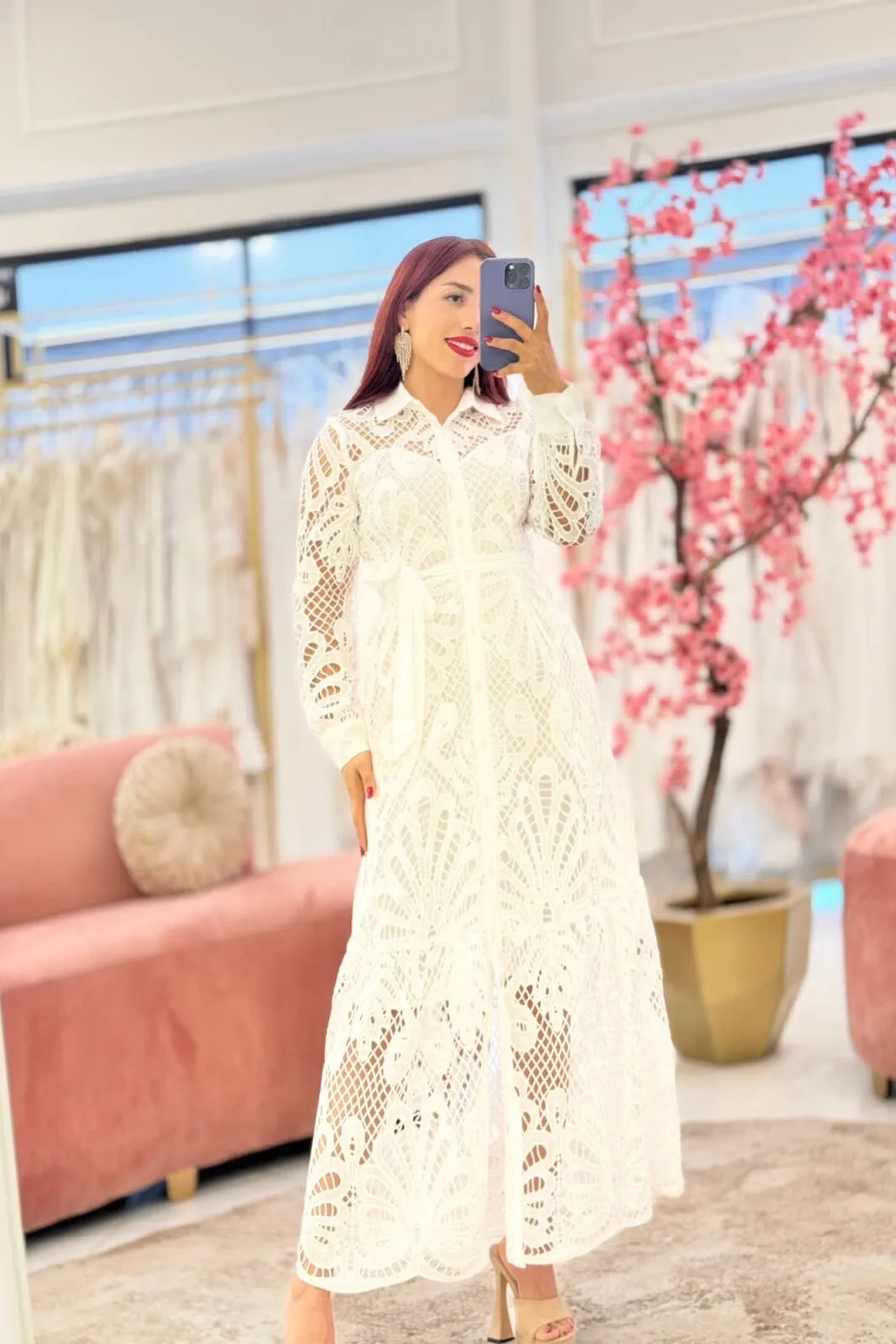 VESTIDO MIDI MANGA LARGA ENCAJE