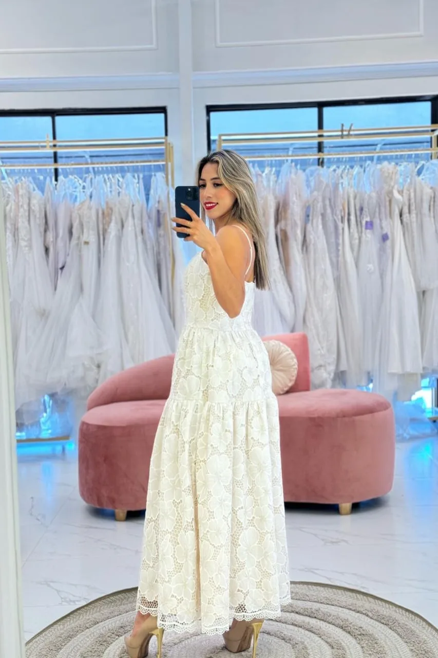 VESTIDO MIDI BEIG ENCjAJE ESTAMPADO FLORES, vista 2