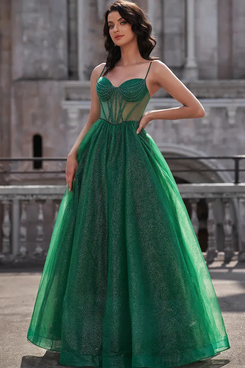 Vestido Verde , Esmeralda con purpurina