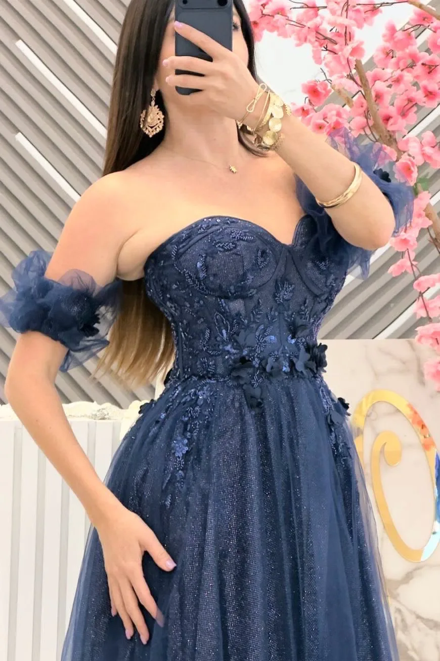 VESTIDO AZUL MARINO CON MANGAS DESMONTABLES