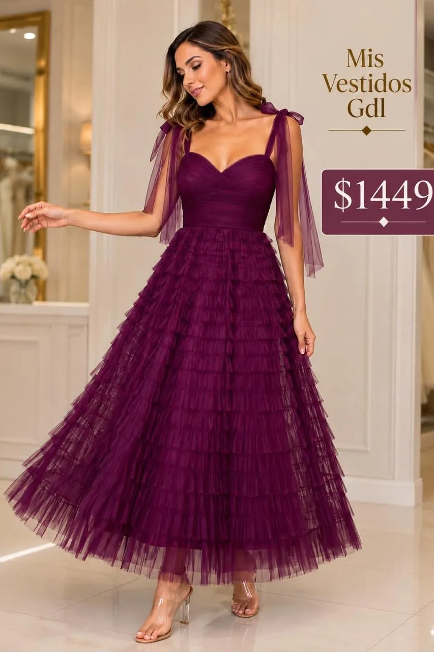 VESTIDO CON FALDA VOLANTES DE TUL