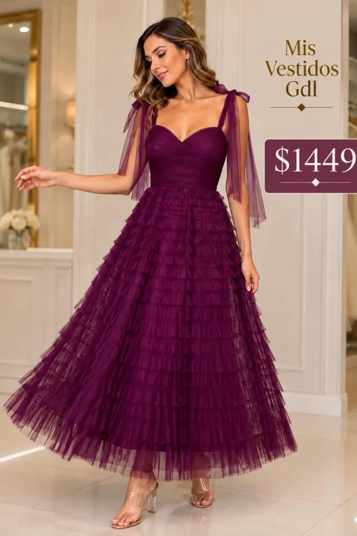 VESTIDO CON FALDA VOLANTES DE TUL
