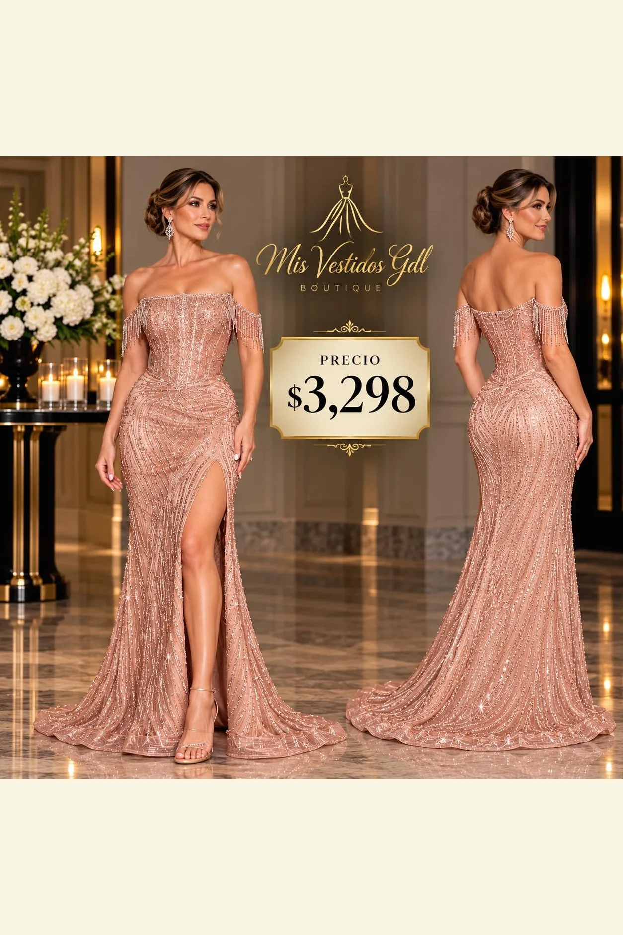 VESTIDO ROSA DE CORSET BRILLOSO DETALLES EN CRISTALERÍA