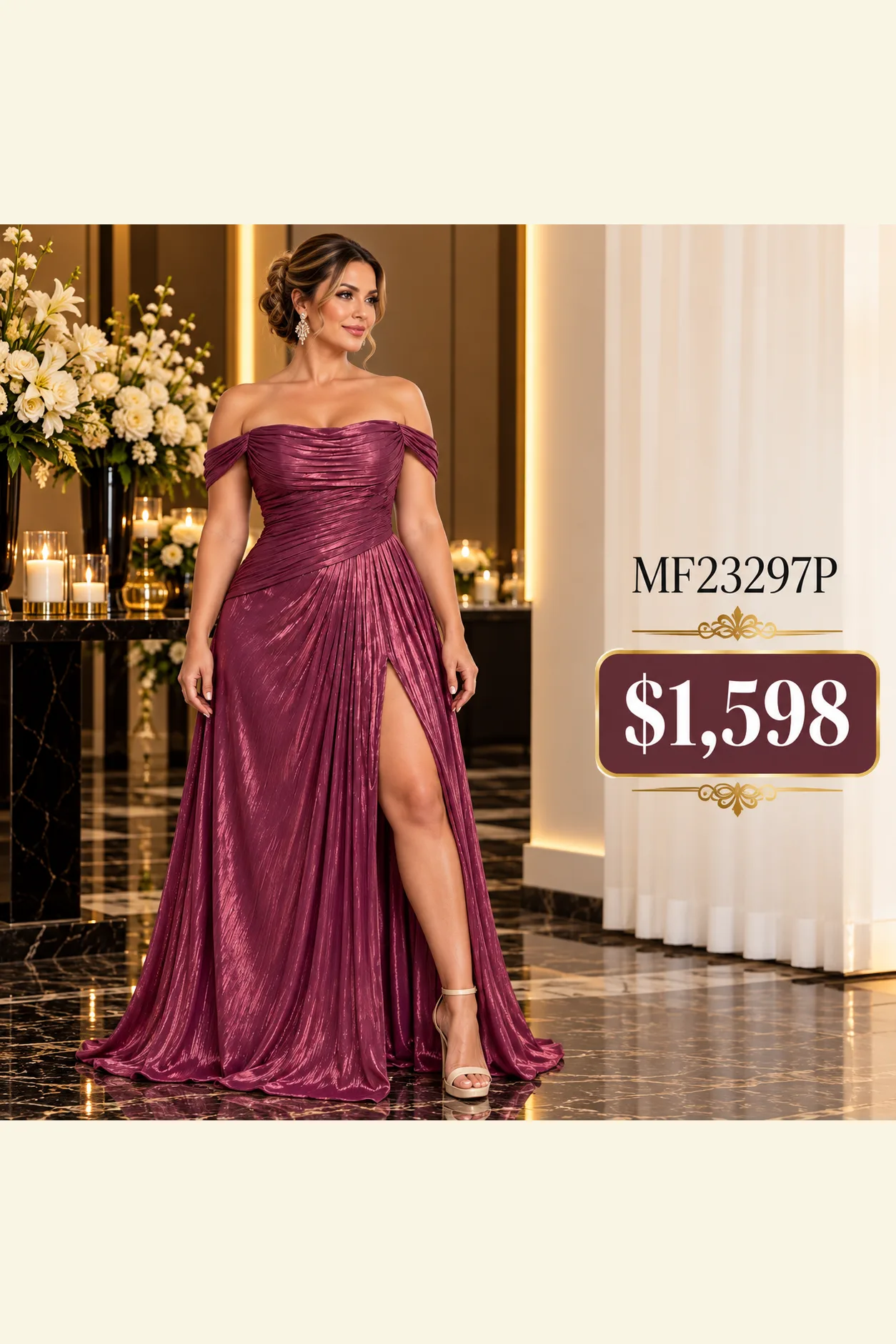 Vestido, en Color, berenjena con abertura en pierna
