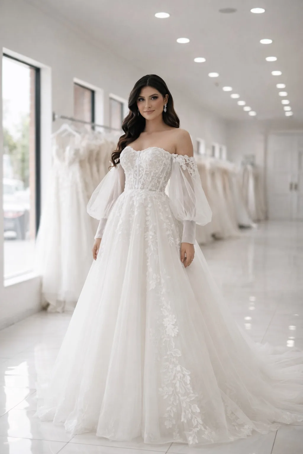 Vestido línea con mangas campesinas bombachas