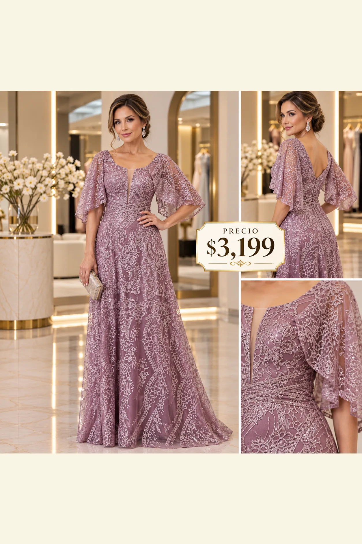 Vestido en color Mauve  con brillos