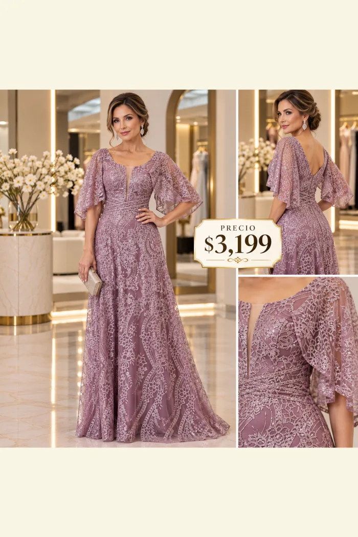 Vestido en color Mauve  con brillos