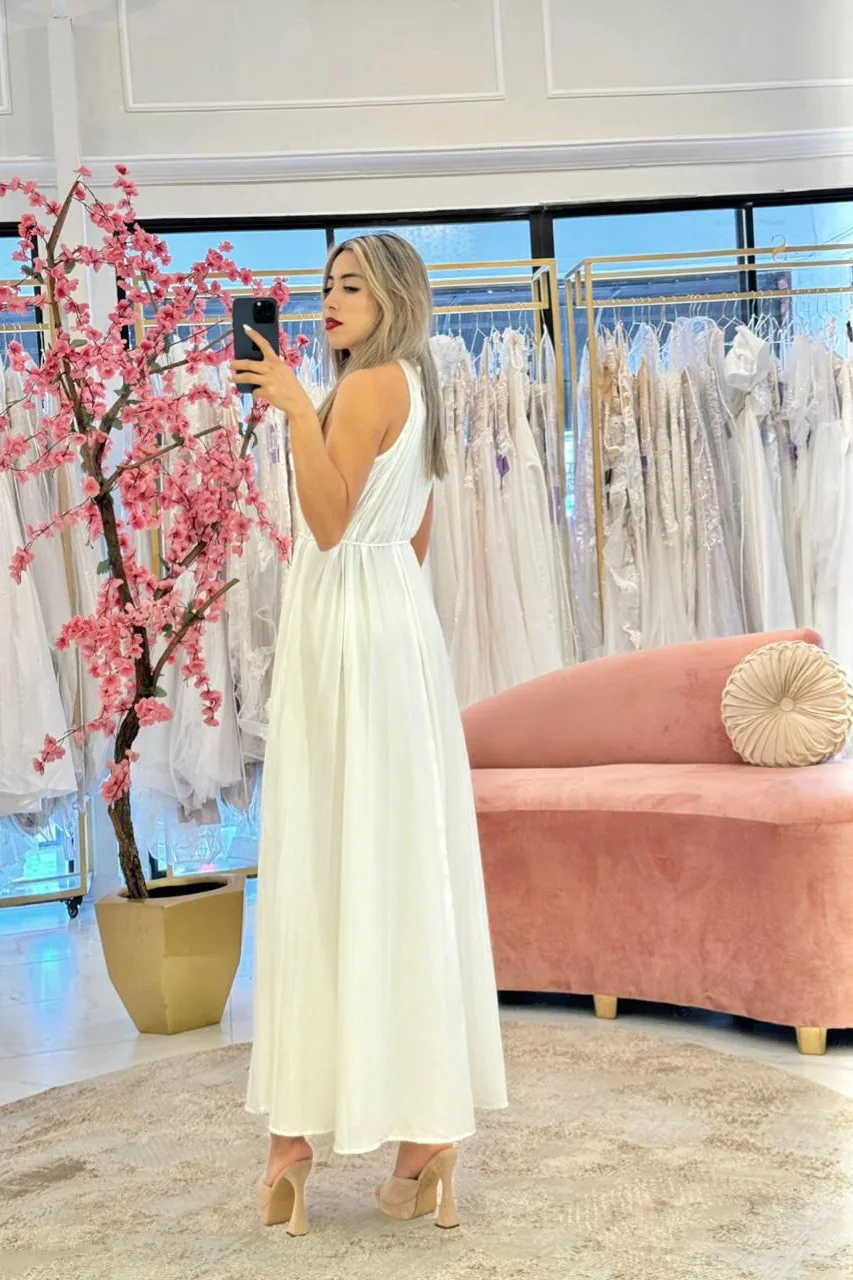 Vestido Halter Blanco midi Plisado, vista 2