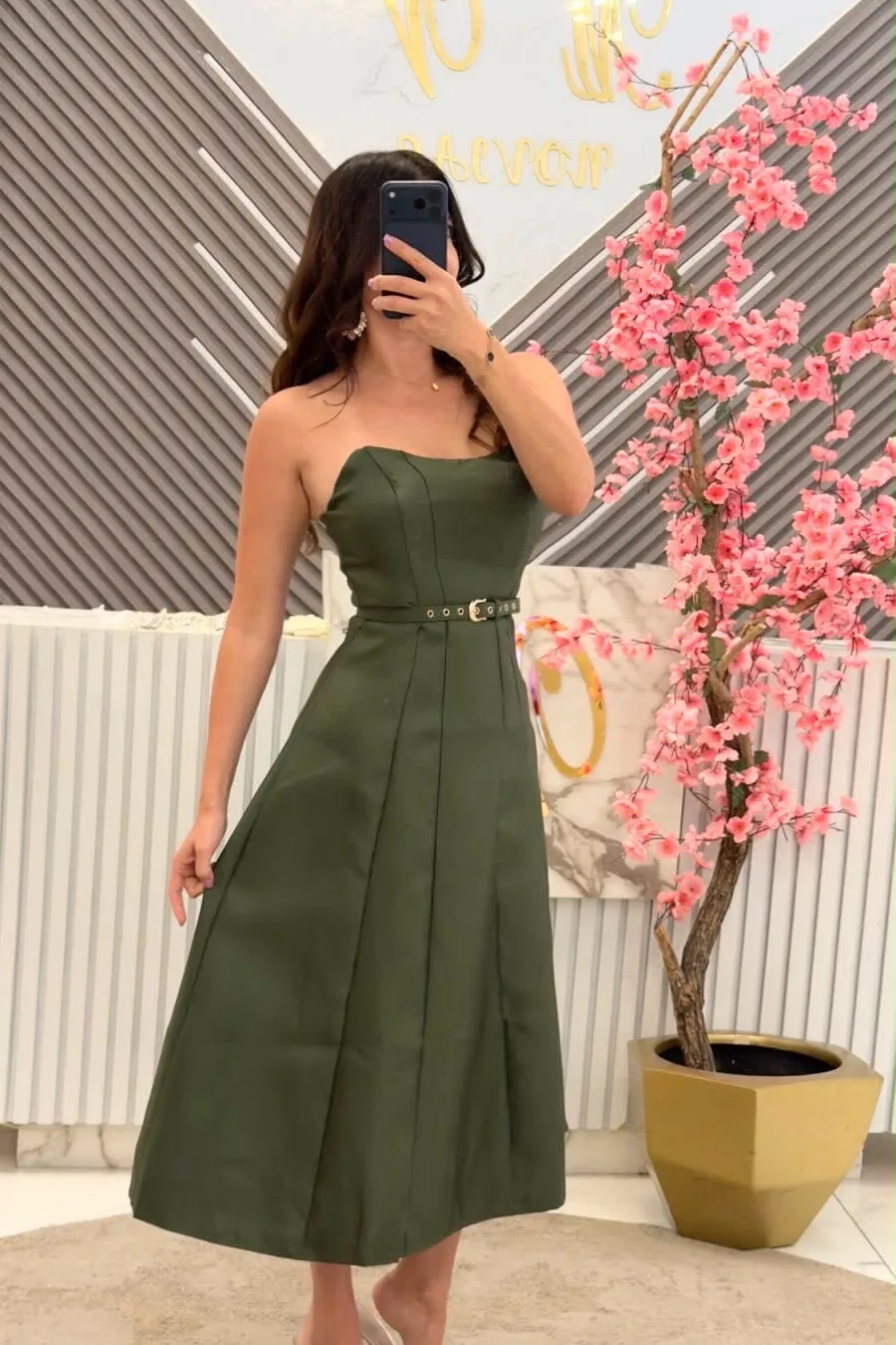 VESTIDO VERDE OLIVO CON CINTURON, vista 2