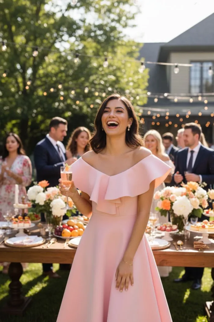 VESTIDO COLOR ROSA, CORTE MIDI Y CAMPECINO DE NEOPRENO CON BOLSAS