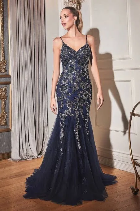 VESTIDO FIESTA DIRENA AZUL MARINO CAPA DESMONTABLE LENTEJUELA PLATA, vista 2