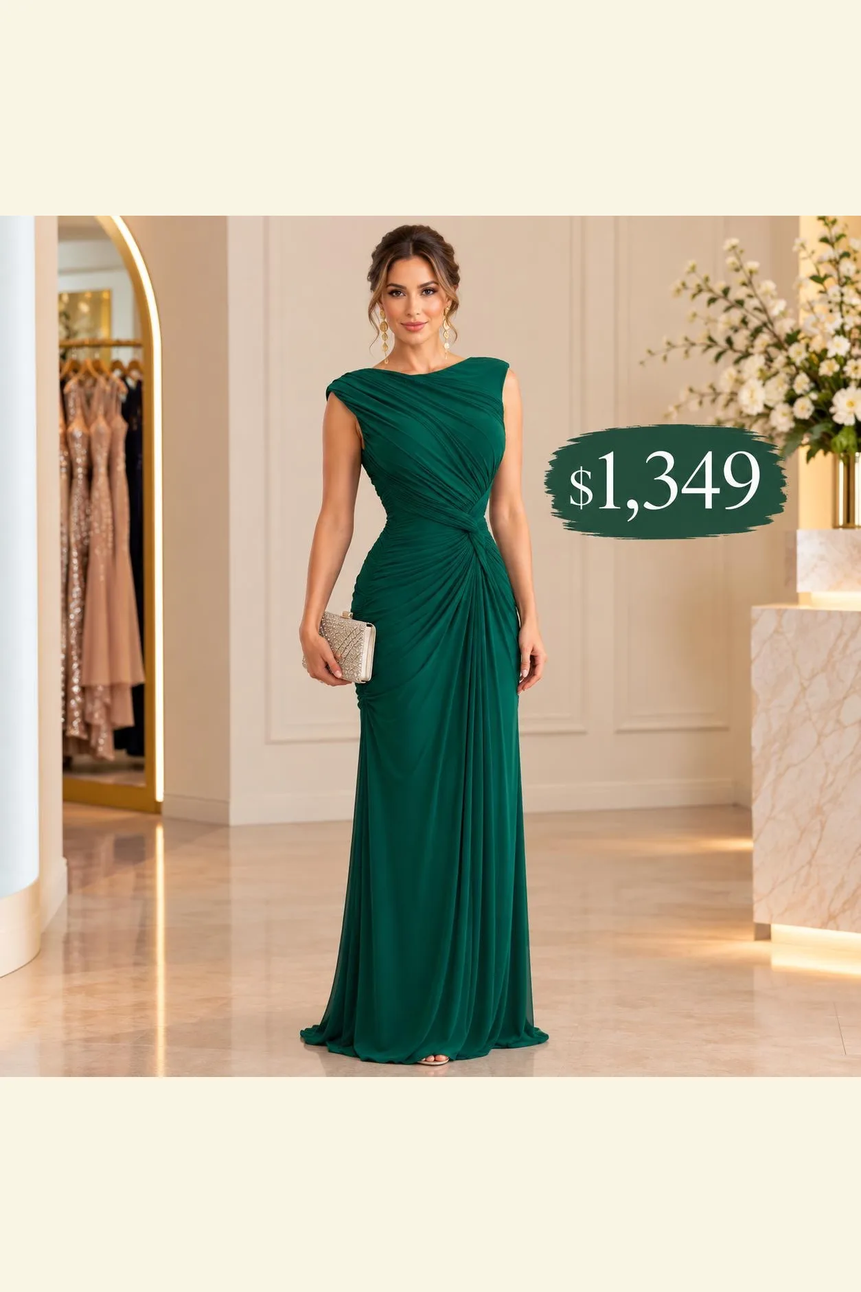 VESTIDO VERDE ESMERALDA DRAPEADO CRUZADO