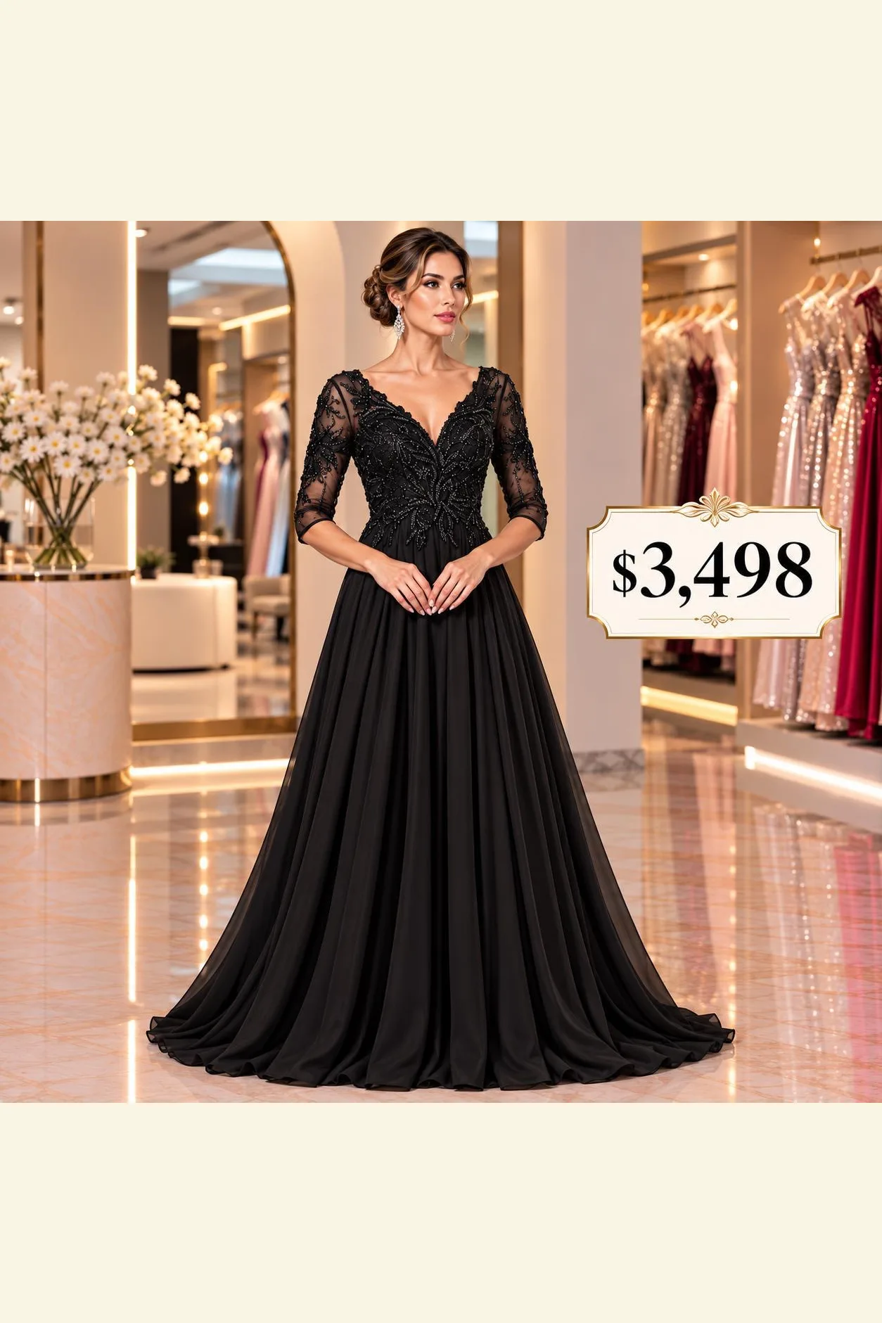 VESTIDO NEGRO MANGA CORTE A