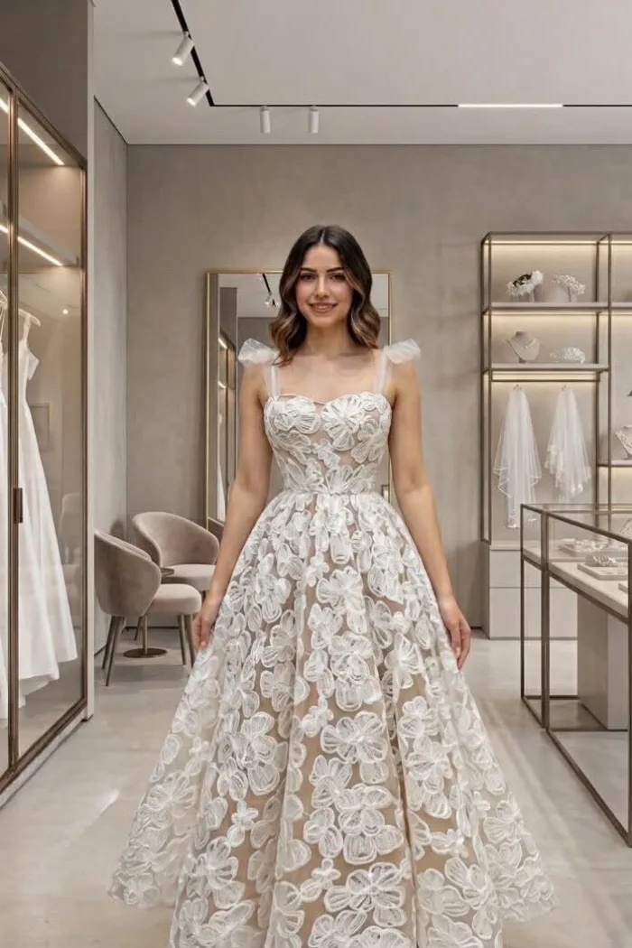 VESTIDO MIDI BLANCO CON BEIGE