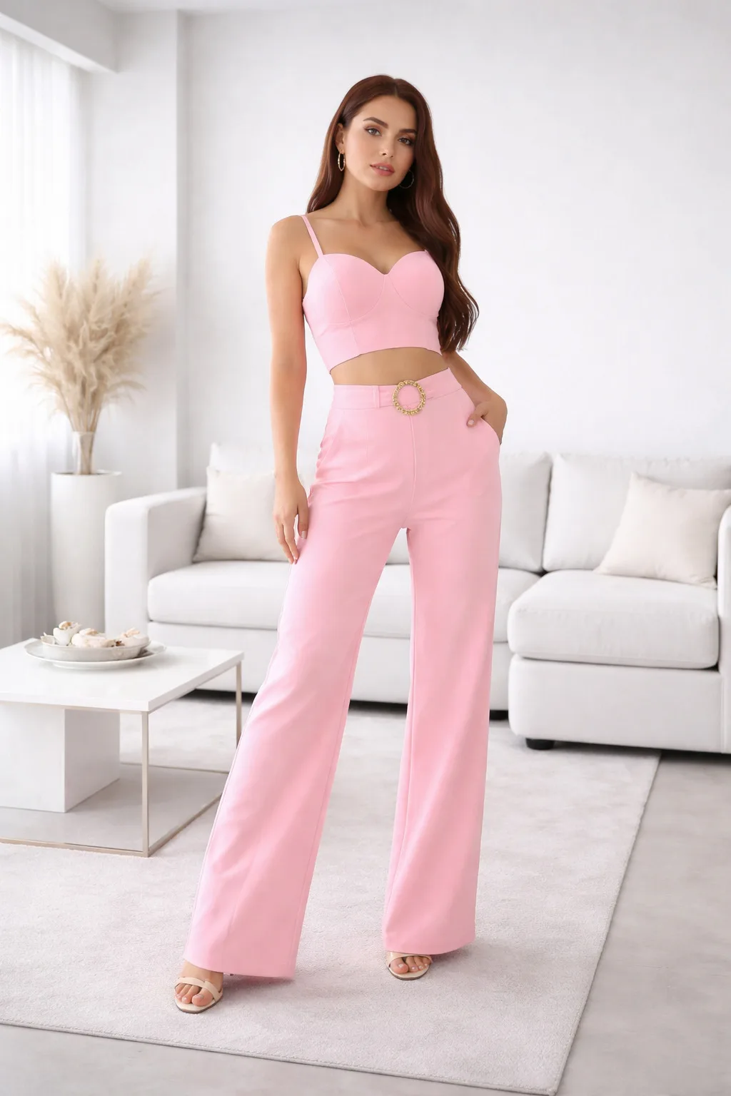 SET DOS PIEZAS CROP TOP Y PANTALÓN ROSA