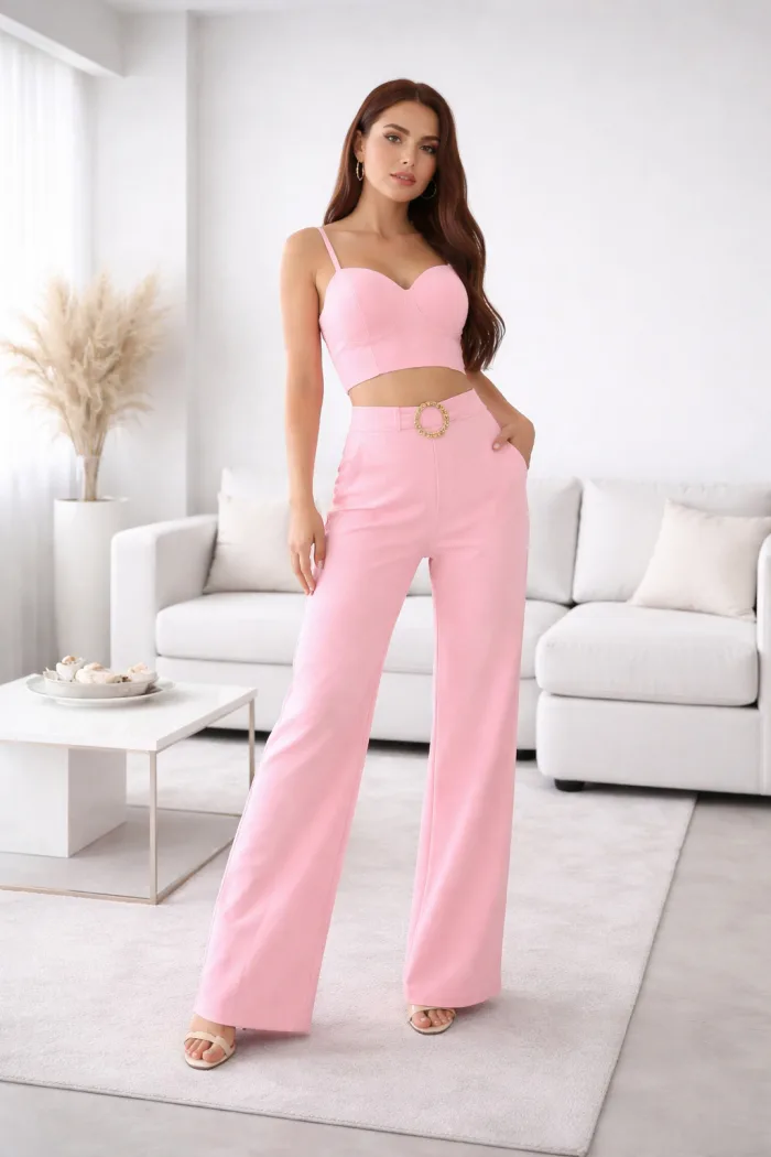 SET DOS PIEZAS CROP TOP Y PANTALÓN ROSA