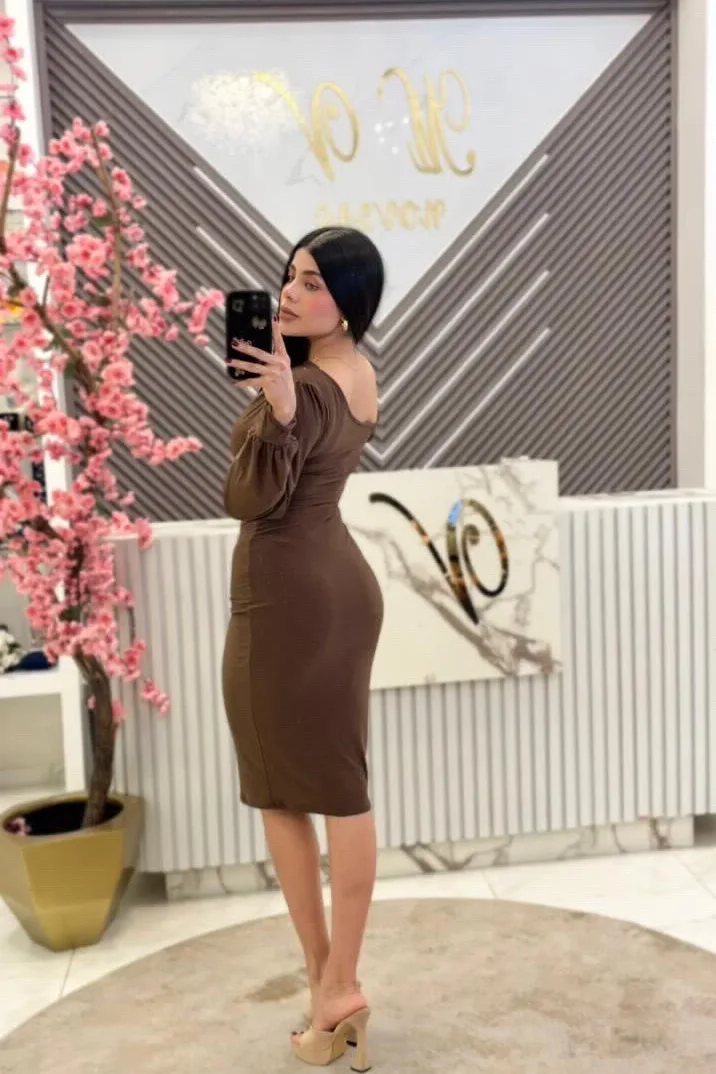 VESTIDO MIDI, CAFÉ CON MANGAS, vista 2