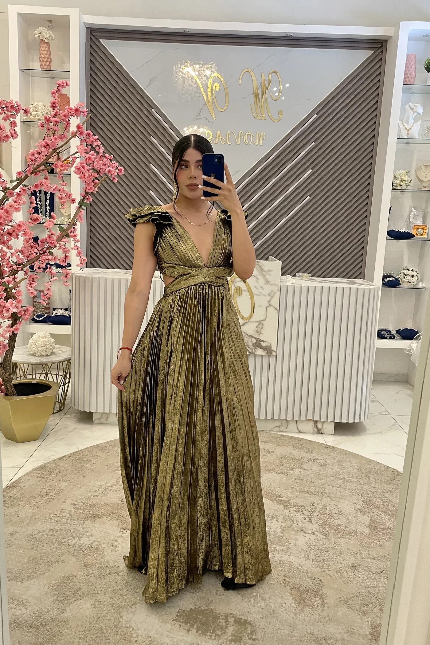 Vestido oro cruzado espalda