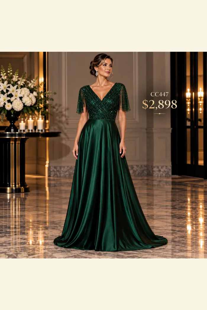 Vestido Verde N satín con Canotillo en parte alta