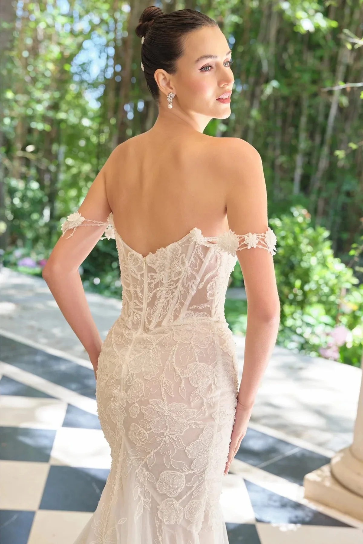 Vestido de novia marfil con encaje WL099, vista 2