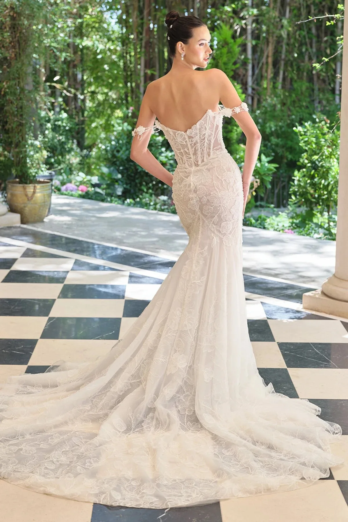 Vestido de novia marfil con encaje WL099, vista 3