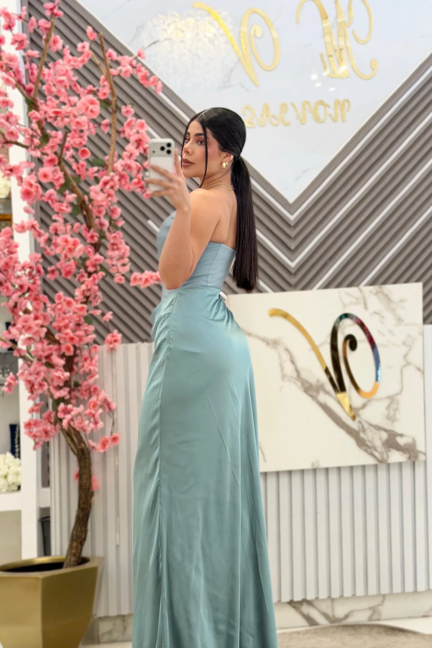 VESTIDO VERDE, STRAPLE, vista 2