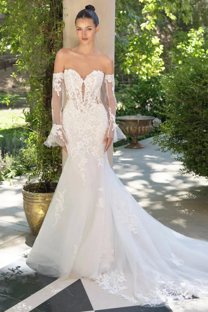 VESTIDO DE NOVIA CORTE SIRENA CON MANGAS DESMONTABLES WL065