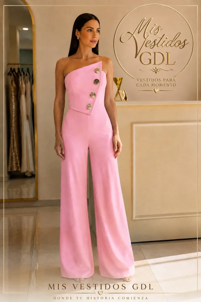 Mis Vestidos GDL jumpsuit rosa de un hombro