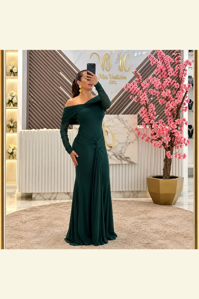 Vestido Verde Esmeralda con Mangas pegado