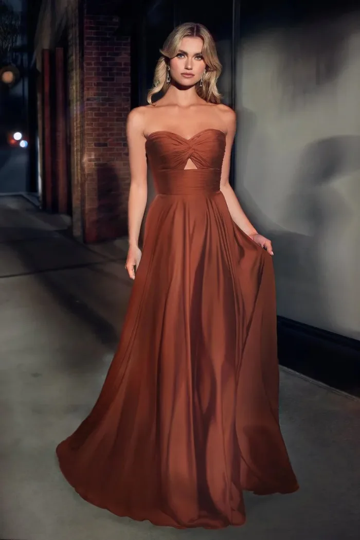 VESTIDO COLOR SIENNA , STRAPLE EN CORTE A 7496