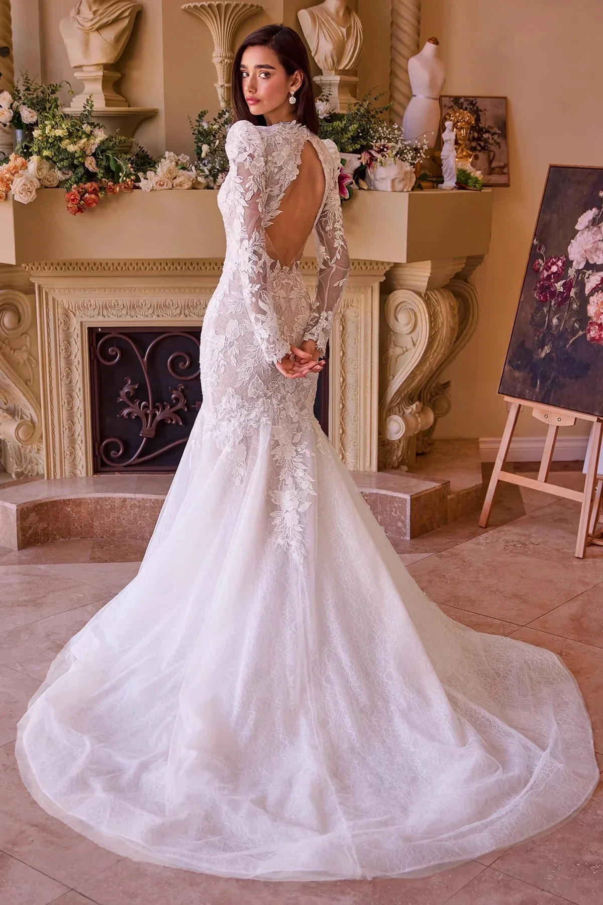 Vestido de novia blanco de encaje WL036, vista 2