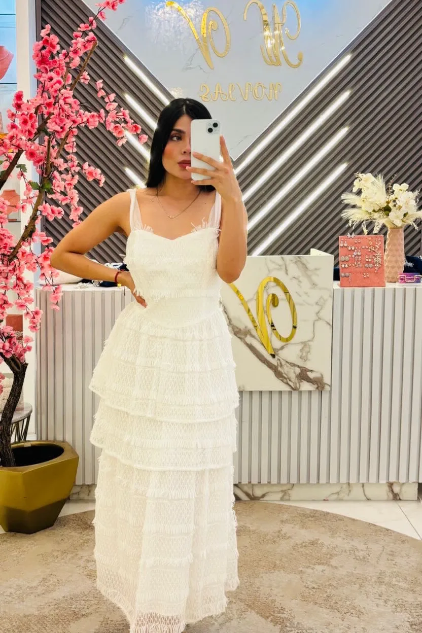 VESTIDO MIDI TUL PASTELONES TIRANTES BLANCO