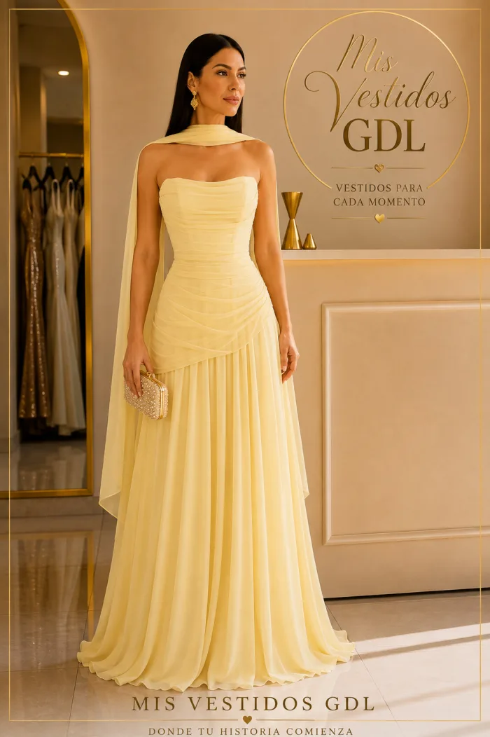 Vestido de fiesta amarillo Mis Vestidos GDL