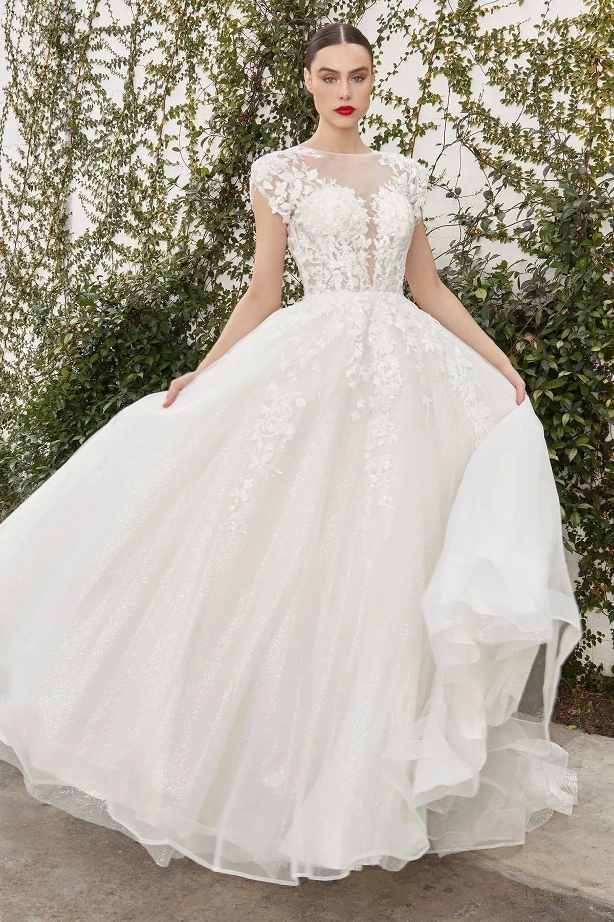 Vestido de novia blanco con encaje A1082W