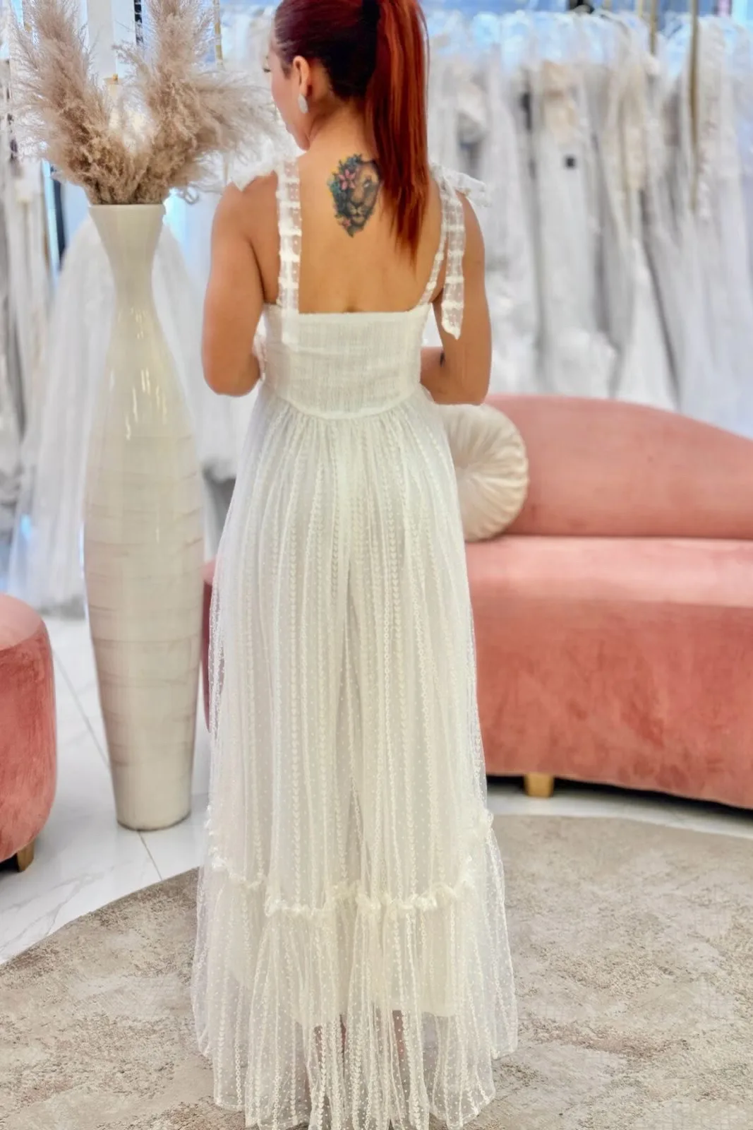 VESTIDO MIDI BLANCO TIRANTE AJUSTABLE TUL, vista 2