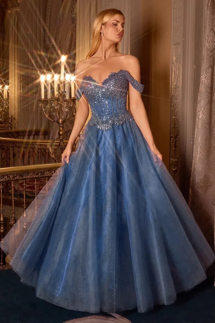 VESTIDO AZUL DE CORSET Y TUL